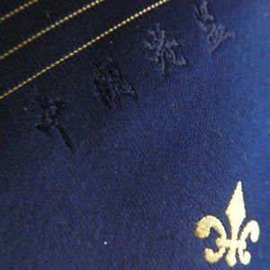 GOLDLION CLUB | Striped Navy Necktie | Gold Stripes and Embroidered Gold Logo